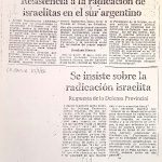 La Gaceta. Resistencia a radicación de israelitas en el sur argentino.